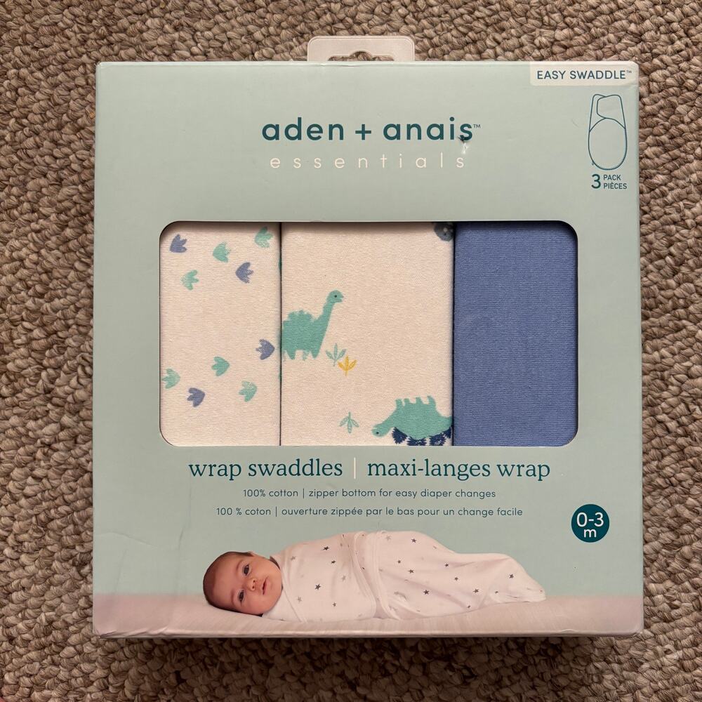 Aden + Anais wrap swaddle set new in box, blue dinosaur motif